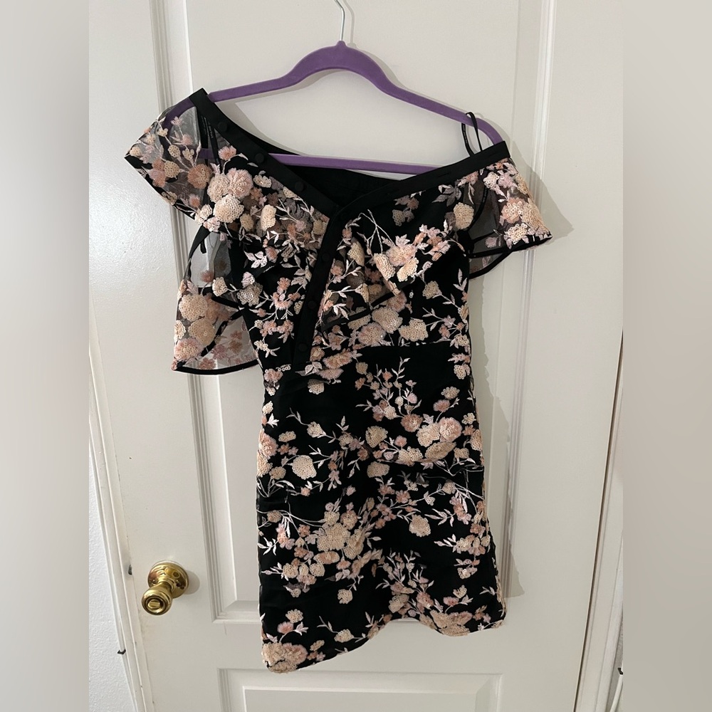 Self-Portrait Black Floral Off-Shoulder Mini Dress - Picture 4 of 10